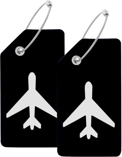 Mziart 2 Pack Silicone Luggage Tags for Suitcases Travel Bag Tags for Luggage, Baggage Suitcase Tags with Privacy Name ID Card (Black)