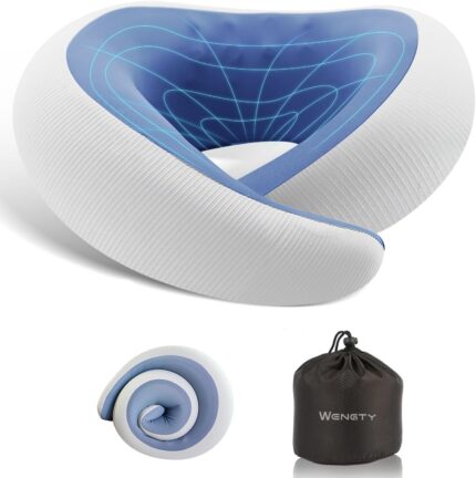 Neck Pillow for Traveling,Travel Neck Pillow for Airplanes,Portable,Smooth & Cooling Fabric,100% Pure Memory Foam,Neck Pain Relief with Breathable 360º Ergonomic Support for Long Flight(Blue)