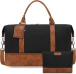 Oeihuivt Weekender Bags for Women - 21 Inch Large Travel Duffel Bag 2-Piece Set with Shoe Compartment, Heavy-Duty Canvas Leather Carry On Overnight Tote