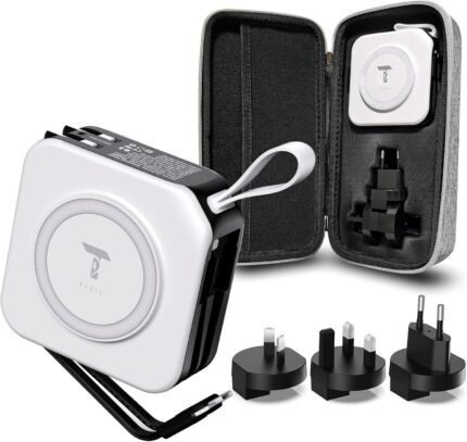 Powerpack Universal 5 in 1 Travel Power Bank – for Magsafe Battery Pack,10000mAh Power Bank with Built in Cable – Wireless Portable Charger for iPhone 15/15 Pro/ProMax, iPhone 14/13/12 Series