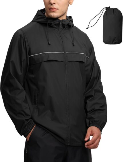 SWISSWELL Mens Waterproof Windbreaker Rain Jacket Lightweight Packable Raincoat with Hood for Golf Hiking Travel