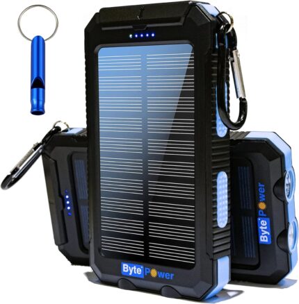 SolarCharger Power Bank 20000mAh, Portable Solar Pone Charger with Compass,Carabiner, Whistle,Flashlights,Solar Panel Charger,Camping Gear Accessory (Blue)