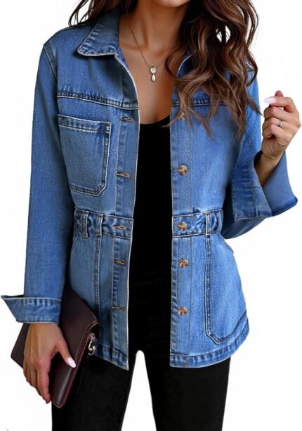 Tankaneo Denim Jacket for Women Distressed Jean Jacket Button Down Oversized Shacket with Pockets 2025