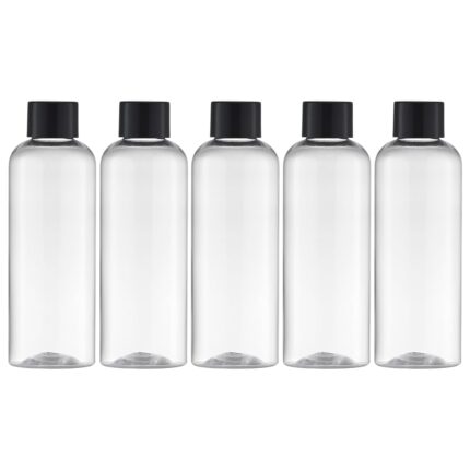 Tekson Plastic Travel Bottles 3.4 oz, Travel Size Containers for Shampoo, Empty Mouthwash Bottles with Black Screw Cap (100ml, Clear)