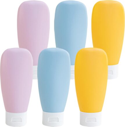 Travel Bottles for Toiletries 6 Pack, Leakproof 2 oz Tsa Approved Travel Size Containers, BPA Free Plastic Shampoo and Conditioner Bottles, Camping Travel Essentials (Multicolor - C)