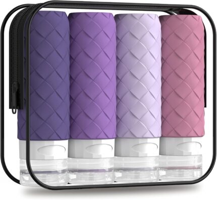 Travel Bottles for Toiletries, TSA Approved Silicone Travel Size Containers for Toiletries, BPA Free Leak Proof Refillable Essentials Accessories, Shampoo and Conditioner Bottles (Purple)