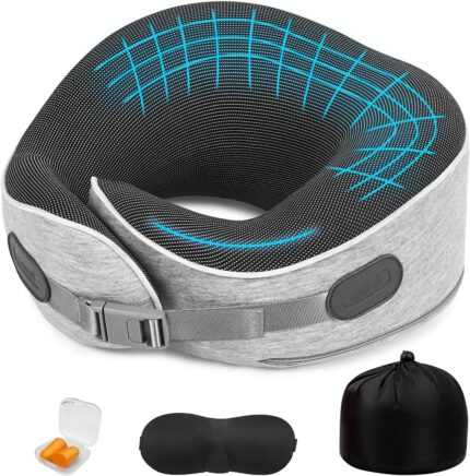 Travel Pillows for Airplanes Ergonomic Memory Foam Neck Pillow for Travel - 360° Head & Neck Support for Sleeping on Flights, Cars, Trains & Office (Gray-1)