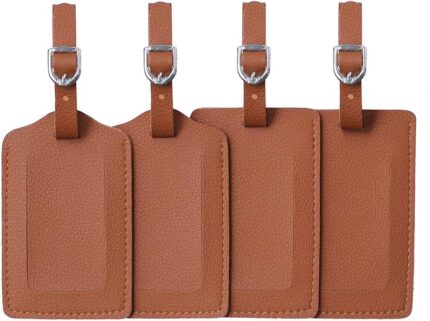 Vigorport Luggage Tag，Leather Identifiers Travel Tags for Suitcase,Bag Tags with Name Card Holder-Set of 4