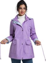 jiehan Women's Rain Jacket Waterproof Lightweight Packable Raincoat with Hood for Golf Hiking Travel Windbreaker