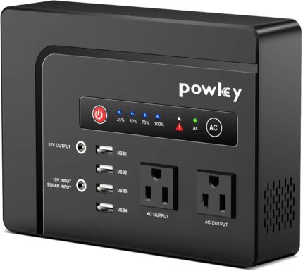 powkey 200W Portable Power Bank with AC Outlet, 146Wh Rechargeable Backup Lithium Battery, 110V Pure Sine Wave AC Outlet for Outdoor RV Trip Travel Home Office Emergency