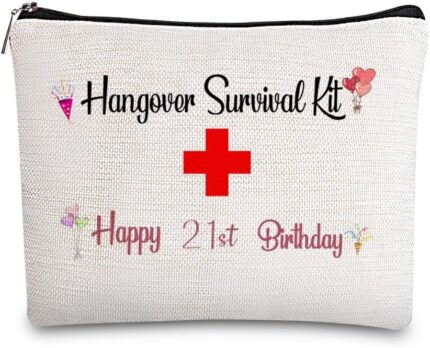 21st Birthday Gifts Cosmetic Bag for Her, 21 Years Old Birthday Hangover Survival Kit Makeup Bag for Daughter Girls Friends Besties, Makeup Tools Organizer Travel Toiletry Bag (Hangover)