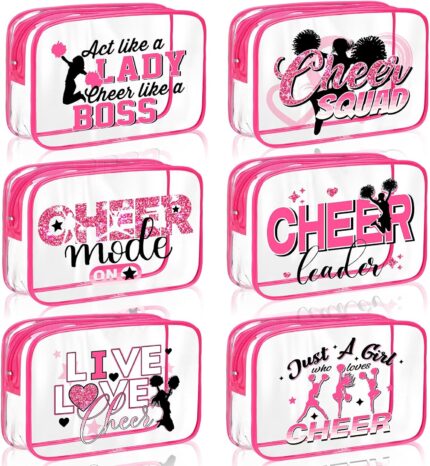 Cunno Christmas Makeup Bags Gifts for Women Teacher Beach Cruise Swim Nurse Dance Gift Survival Kit Clear Cosmetic Bags PVC Waterproof Travel Toiletry Handbags Purses Organizer(Cheer)