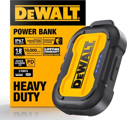 DEWALT Heavy Duty Portable Charger, Power Bank, Travel Worksite 10,000 mAh Battery Pack with USB-C Port for iPhone 17/16 Plus Pro Max, iPhone 15/14/13, Samsung Galaxy