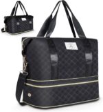 Geestock Travel Duffle Bag for Women with Shoe Compartment Expandable 23L to 32L, Weekender Overnight Bag Carry On Personal Item Gym Duffel Bags for Travel, Business, Sports, Hospital Bags (Black)