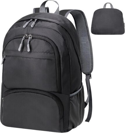 HOLYLUCK 20L lightweight packable Hiking Daypack Foldable Backpack for Men Women Small Travel Outdoor Foldable Shoulder Bag-black
