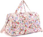 Large Quilted Travel Duffle Bag for Women Floral Portable Gym Weekender Bag with Zipper Pockets Workout Grocery Pouch Duffle Gift Pouch for Christmas Work(Pink Floral)
