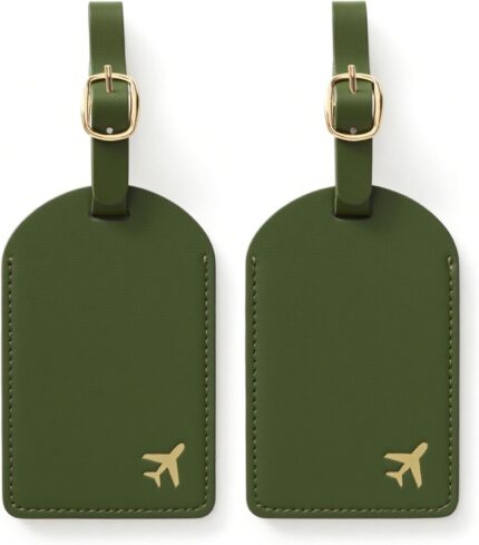 Luggage Tags for Suitcases, PU Leather Travel Tags for Luggage. (Olive Drab)