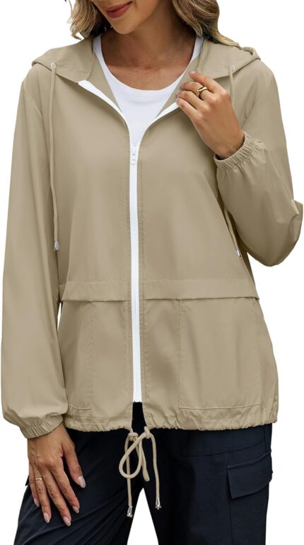 POGTMM Women Raincoats Lightweight Waterproof Packable Rain Jackets Active Outdoor Hooded Windbreaker Jakcet