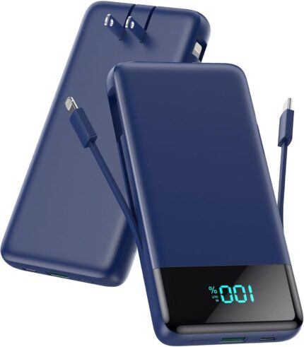 Portable Charger for iPhone with Built in Cables and Wall Plug,Upgraded 13800mAh Fast Charging USB C Power Bank,4 Outputs Travel Essential Battery Pack Compatible with iPhone 17/16/15/14,Samsung-Blue
