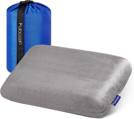 Small Cooling Memory Foam Travel & Camping Pillow for Airplanes & Car Sleeping,Medium Firm Camp Pillow for Backpacking & Hiking with Washable Cover, Compact Portable Bag, Contoured Support, Waterproof