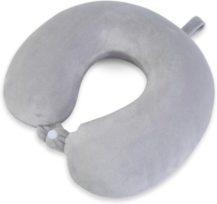 Travel Pillow, Memory Foam Neck Pillow for Traveling, U Shape Neck Pillow Airplane Portable Flight Pillow Adult Travel Neck Pillow for Plane Train Car Home Office - Grey