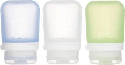 humangear GoToob+ 3-Pack (Small) | Refillable Silicone Travel Bottle | Locking Lid | Food-Safe Material, Clear/Green/Blue, Small (1.7 fl.oz; 53ml)